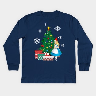 Alice In Wonderland Around The Christmas Tree Kids Long Sleeve T-Shirt